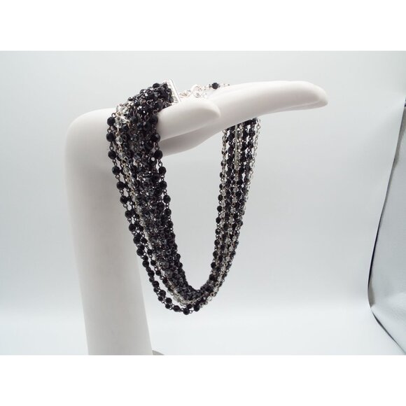 Vintage Carolee Black and Clear Multistrand Beaded Choker Necklace - Picture 10 of 11
